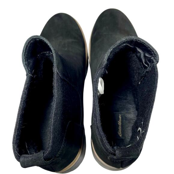 Eddie Bauer Bellingham Chelsea Boot Black Suede Waterproof Tan Lug Sole Women 10 - Picture 6 of 11